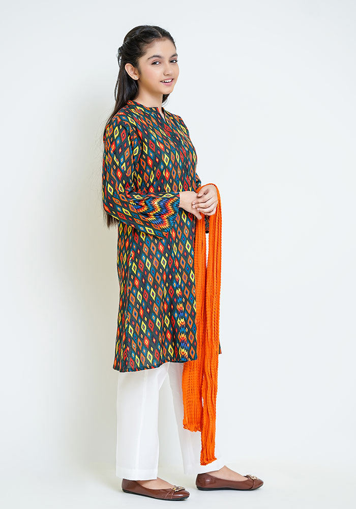 Khaddar Printed 3 Pc Suit - Wear Ochre