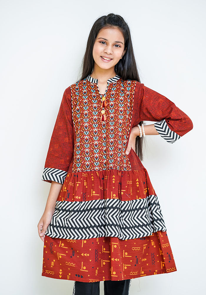 Khaddar Printed 3 Pc Suit - Wear Ochre