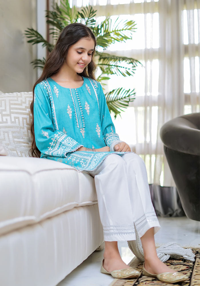 Chambray Block Print 3 Pc Suit - Wear Ochre