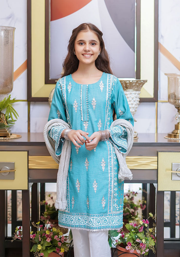 Chambray Block Print 3 Pc Suit - Wear Ochre