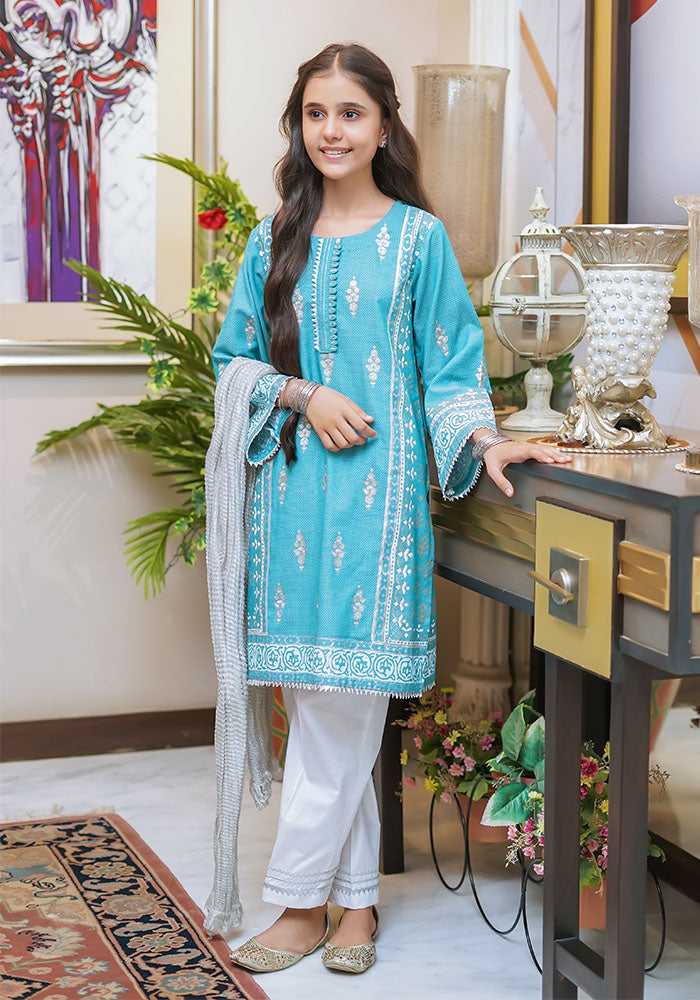 Chambray Block Print 3 Pc Suit - Wear Ochre