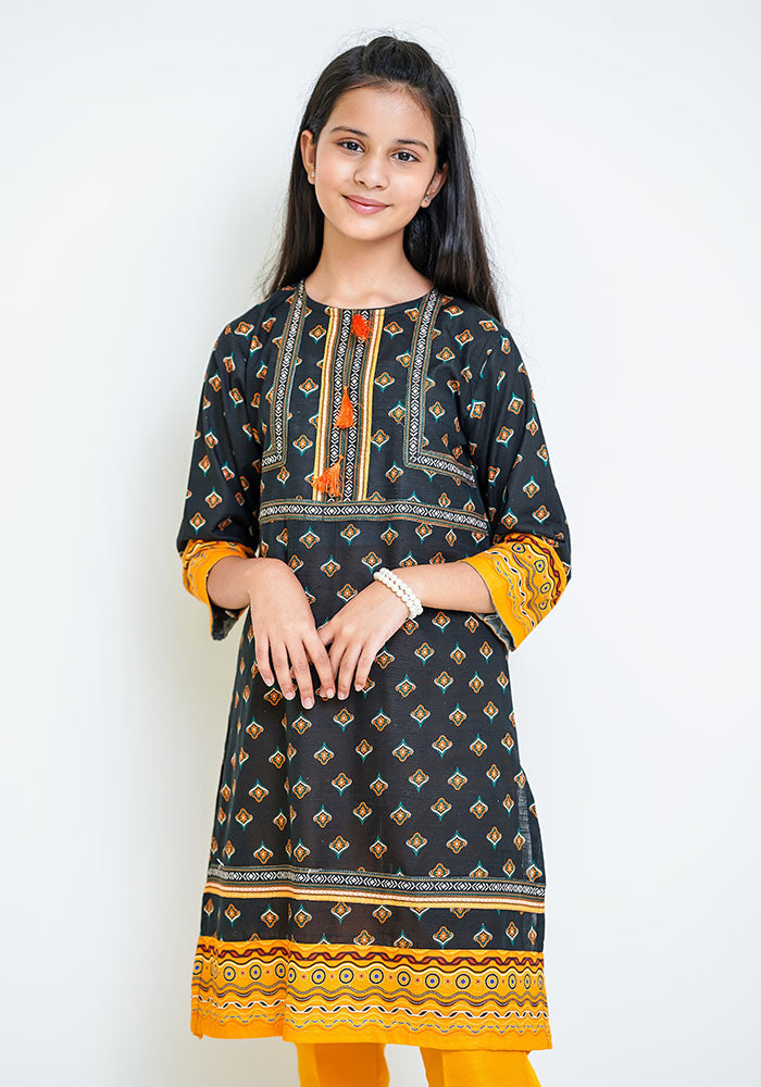 Khaddar Printed 3 Pc Suit - Wear Ochre