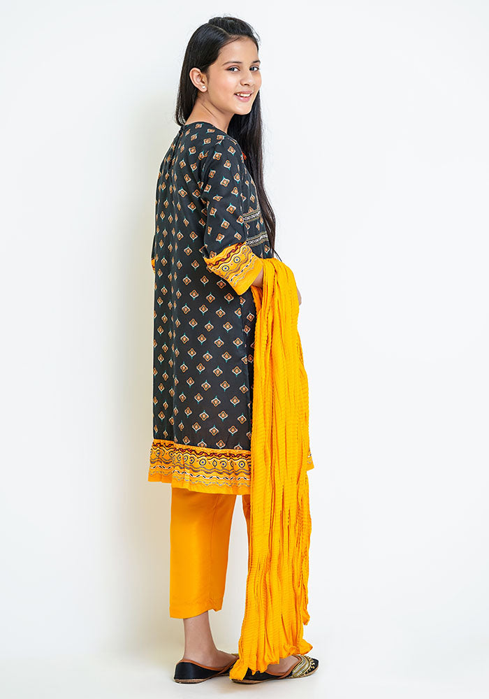 Khaddar Printed 3 Pc Suit - Wear Ochre