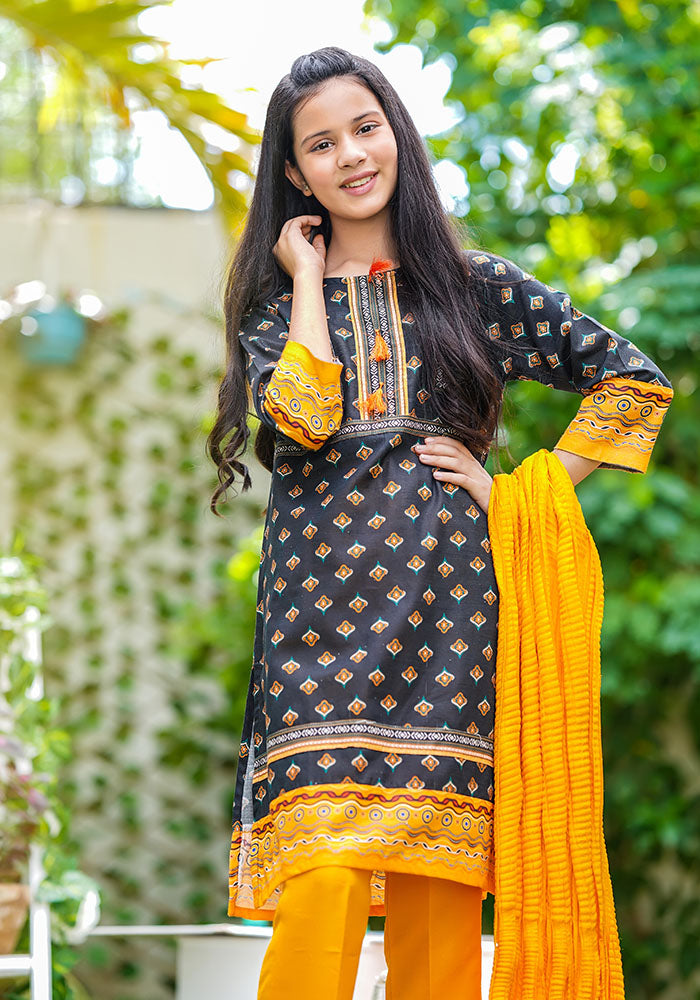 Khaddar Printed 3 Pc Suit - Wear Ochre