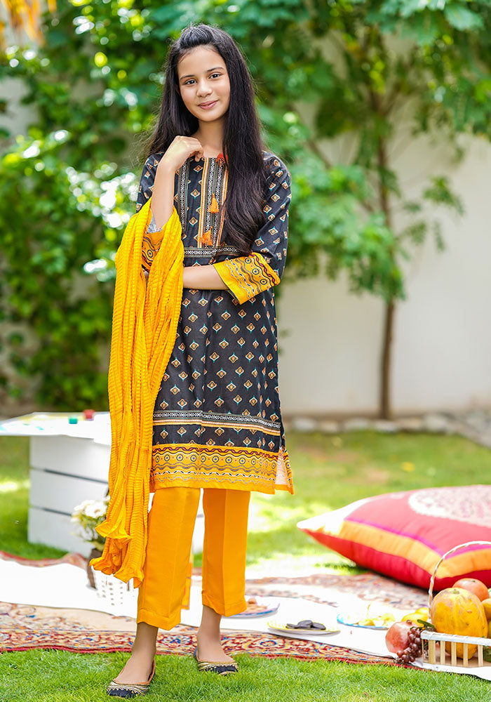 Khaddar Printed 3 Pc Suit - Wear Ochre