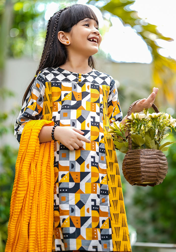 Khaddar Printed 3 Pc Suit - Wear Ochre