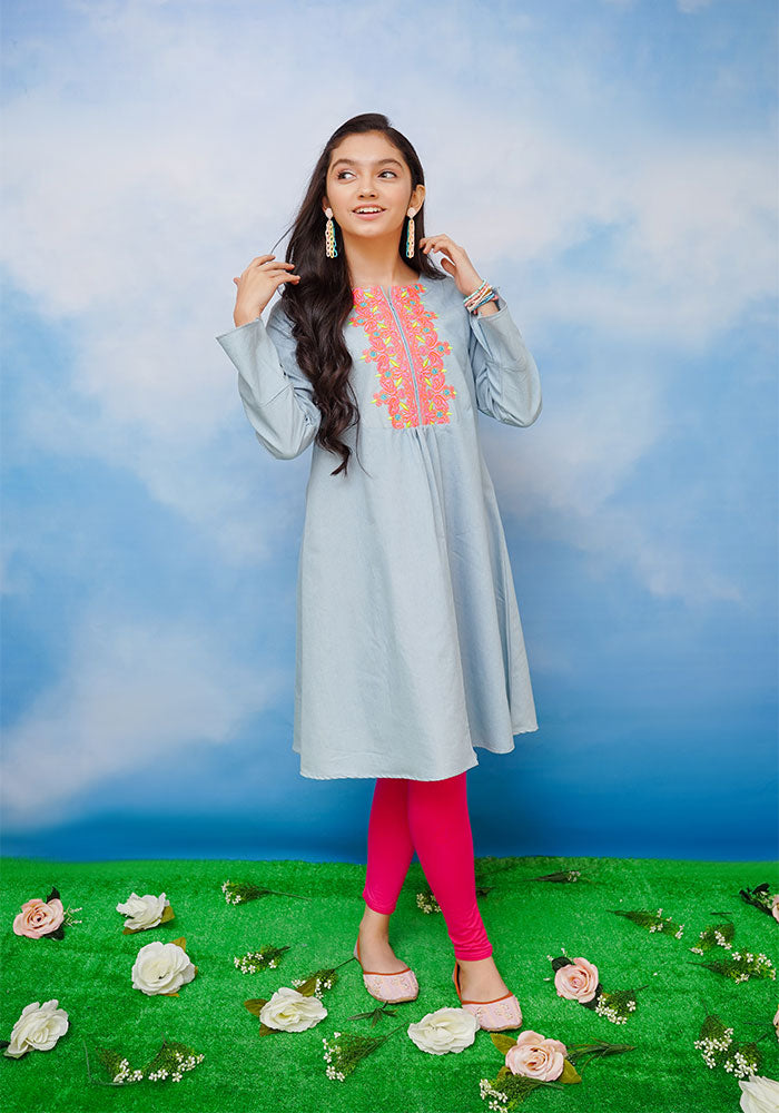 Denim Embroidered Top - Wear Ochre