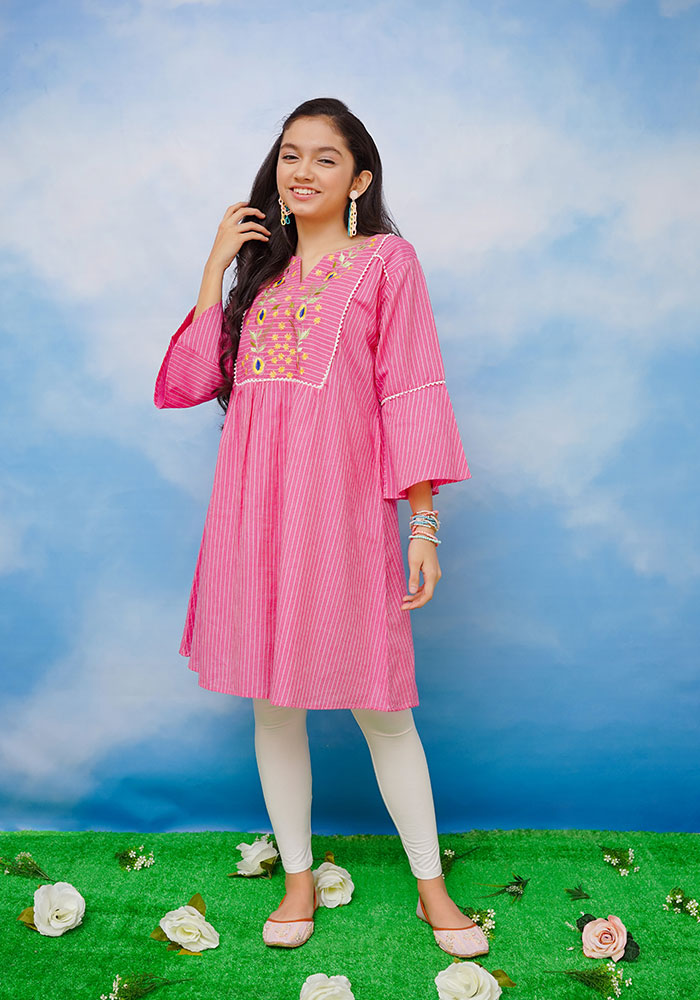 Self Printed Cotton Embroidered Top - Wear Ochre
