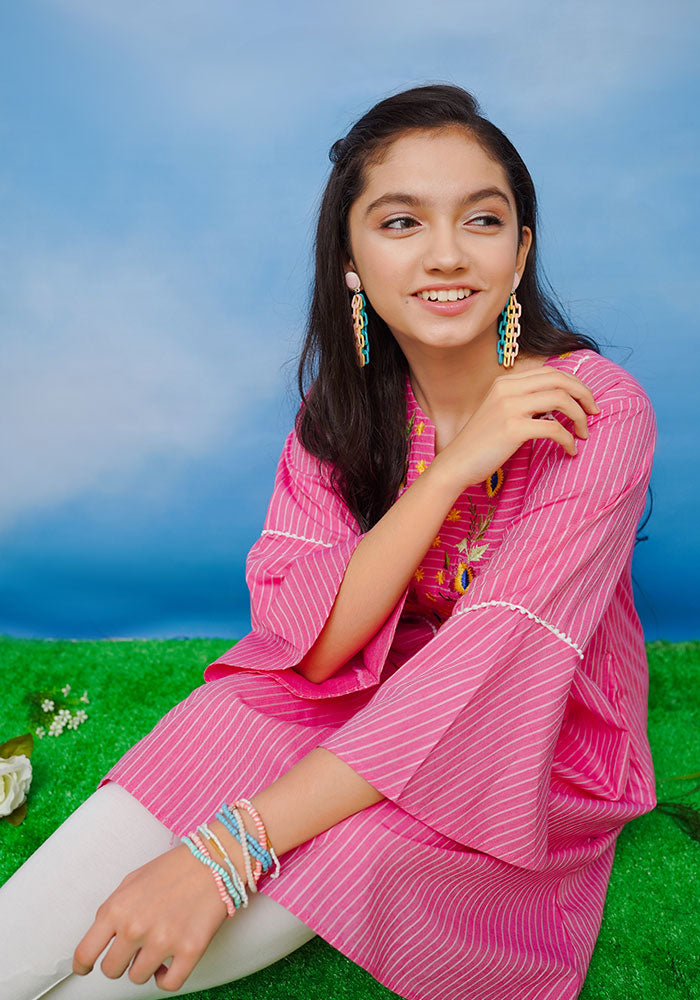 Self Printed Cotton Embroidered Top - Wear Ochre