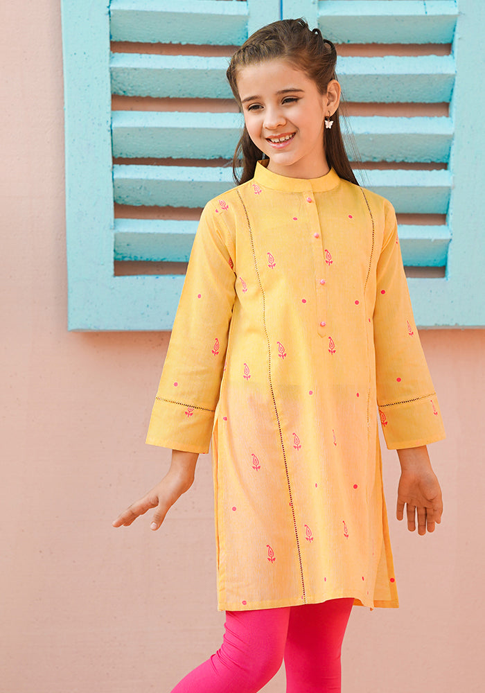 Cotton Chambray Printed Kurta - Wear Ochre