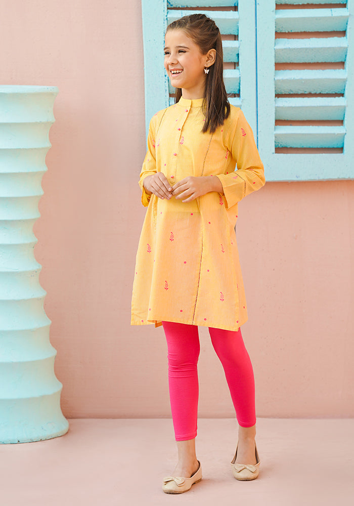 Cotton Chambray Printed Kurta - Wear Ochre