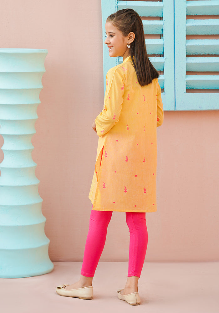 Cotton Chambray Printed Kurta - Wear Ochre