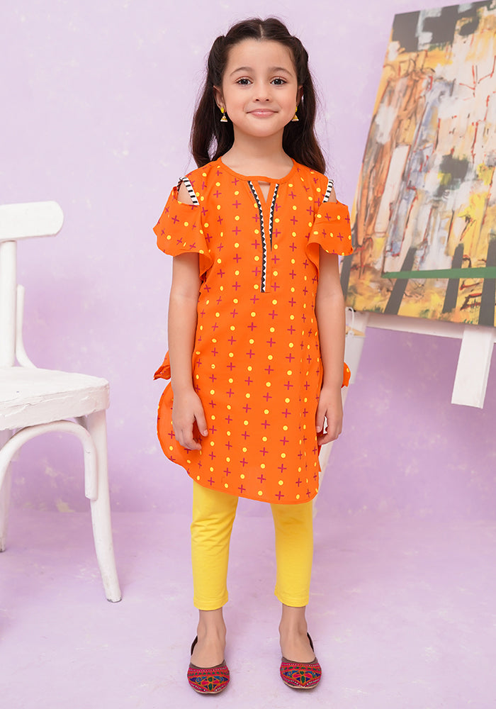 Cotton Chambray Printed Kurta - Wear Ochre