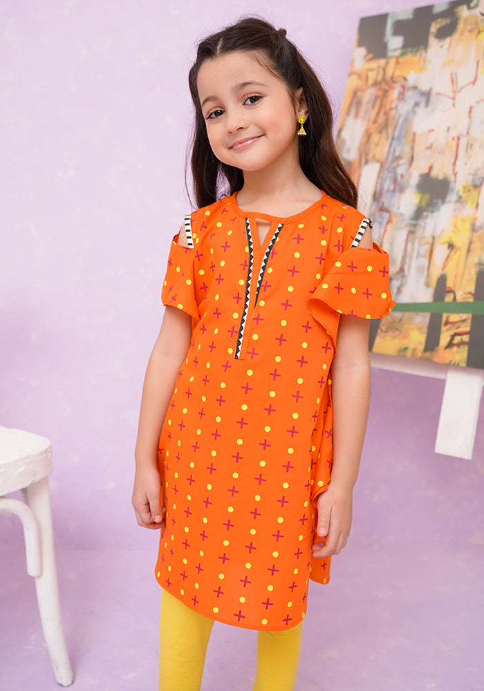 Cotton Chambray Printed Kurta - Wear Ochre
