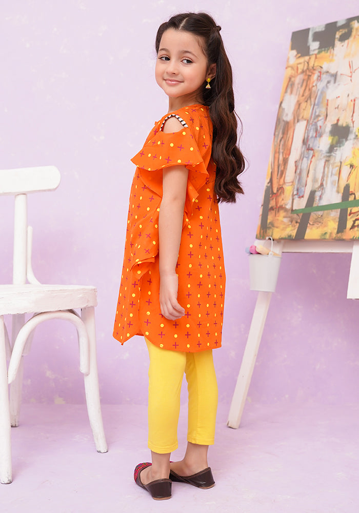 Cotton Chambray Printed Kurta - Wear Ochre