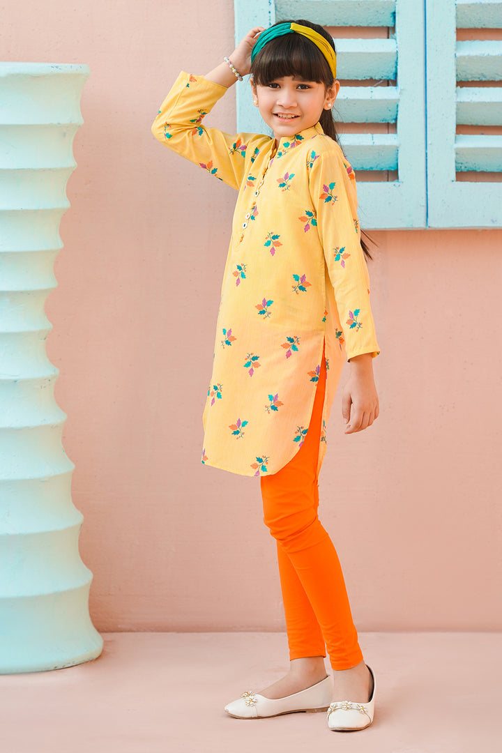Cotton Chambray Printed Kurta - Wear Ochre