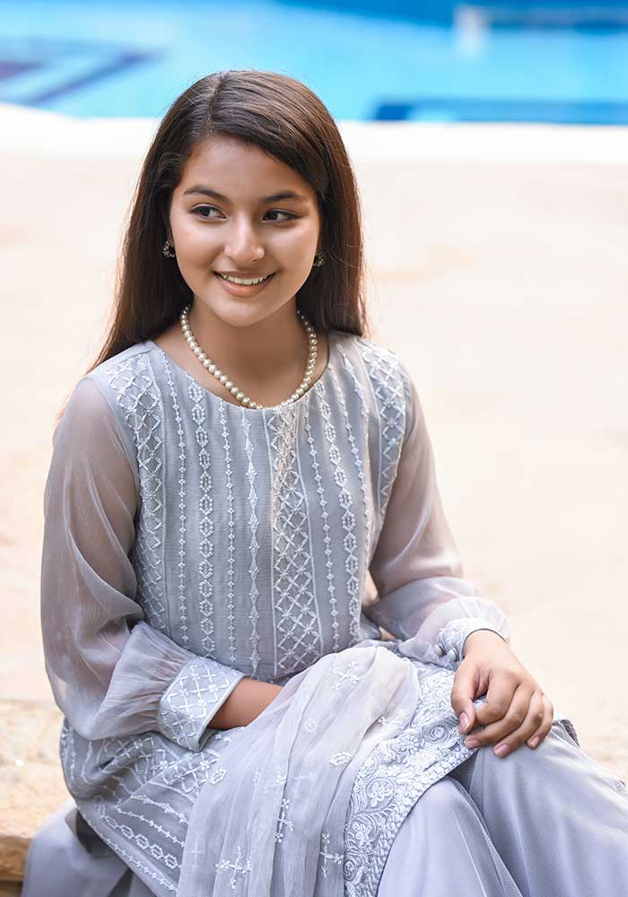 Chiffon Embroidered 3 Pc Suit - Wear Ochre
