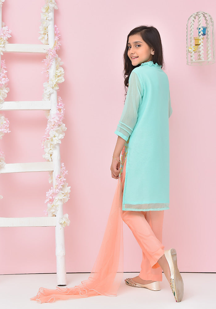 Chiffon Embroidered 3 Pc Suit - Wear Ochre