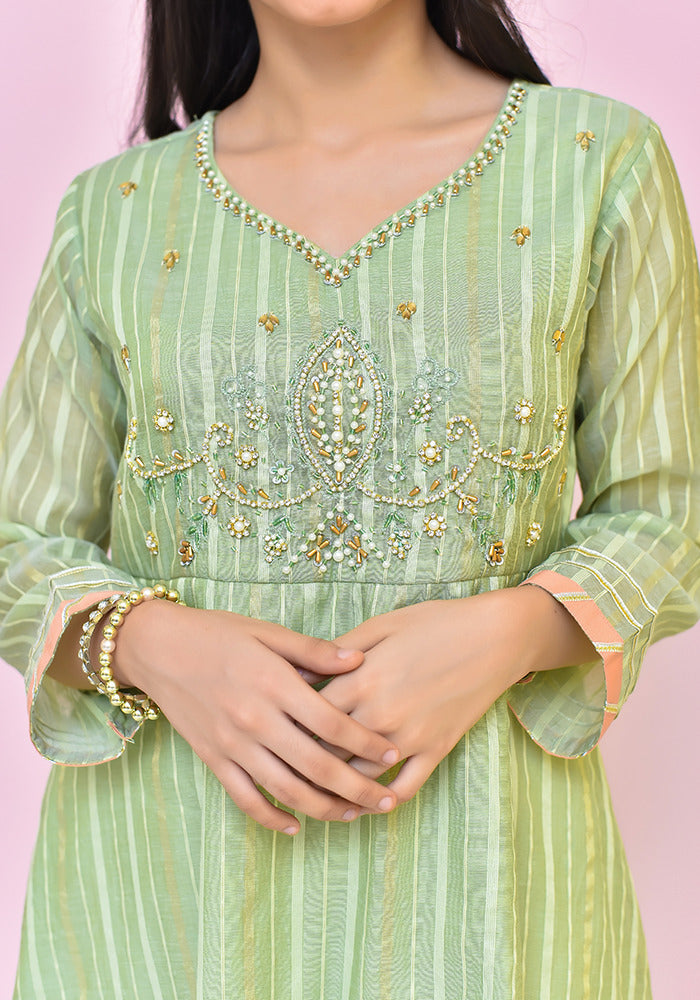 Organza Hand Adda Work 3 Pc Suit - Wear Ochre