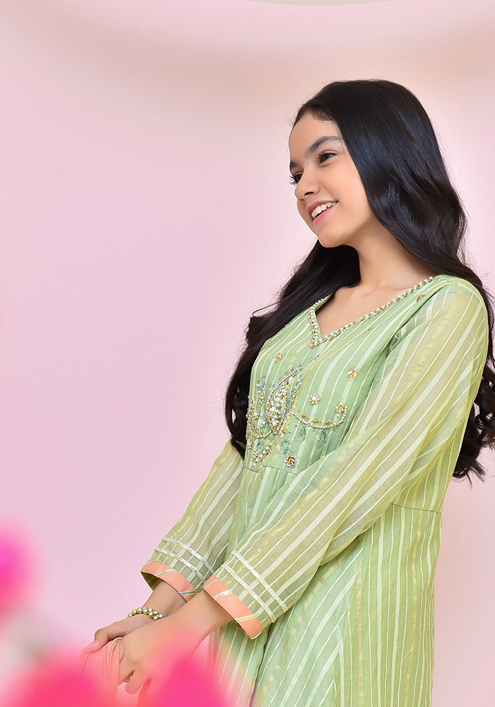 Organza Hand Adda Work 3 Pc Suit - Wear Ochre