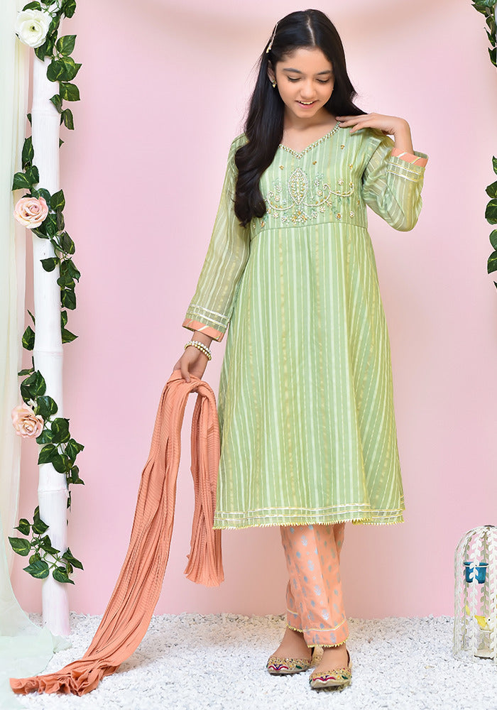 Organza Hand Adda Work 3 Pc Suit - Wear Ochre