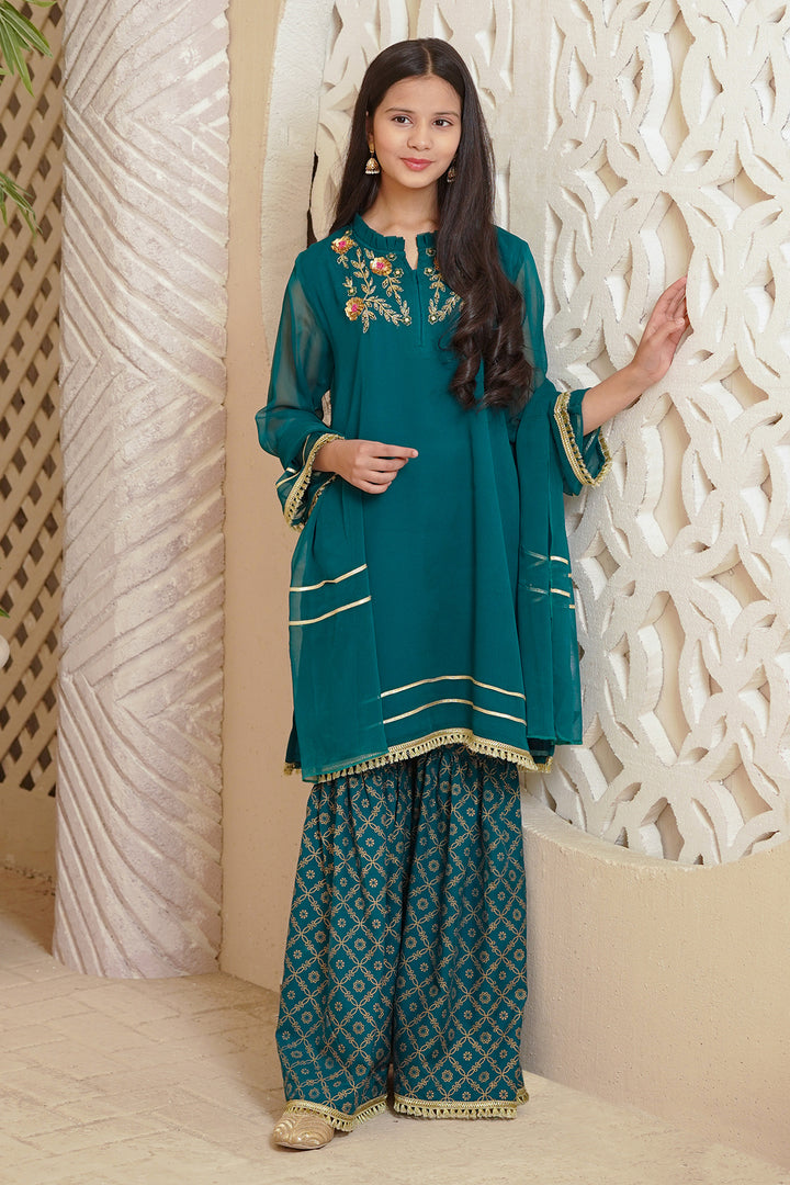 Chiffon Hand Adda Work 3 Pc Suit - Wear Ochre