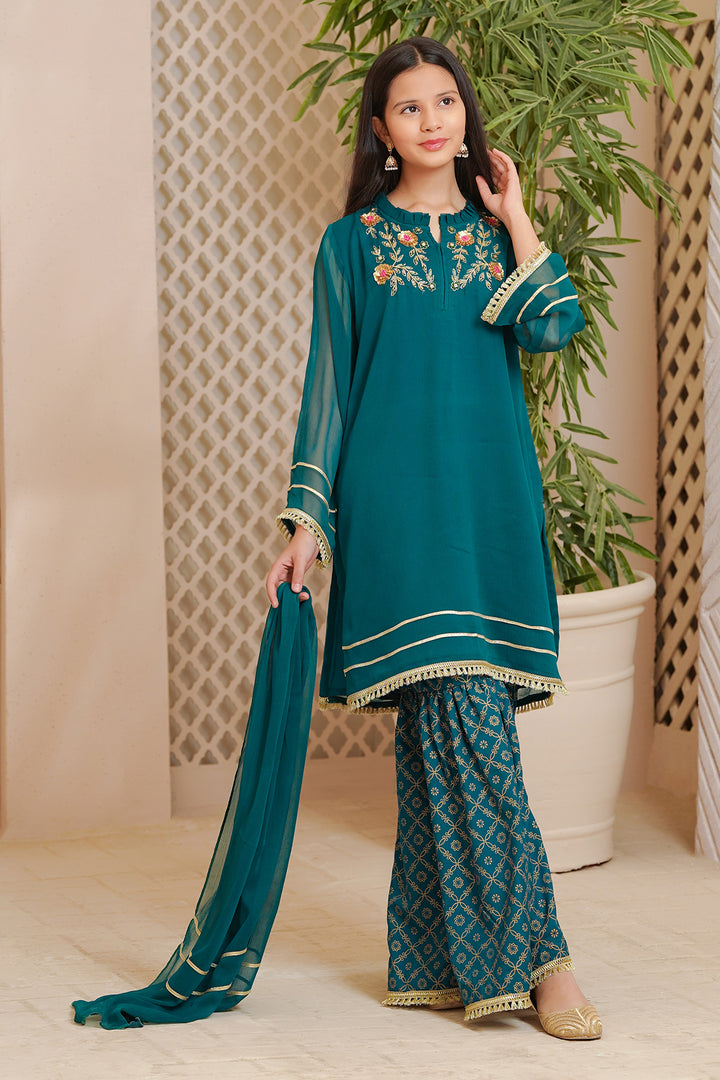 Chiffon Hand Adda Work 3 Pc Suit - Wear Ochre