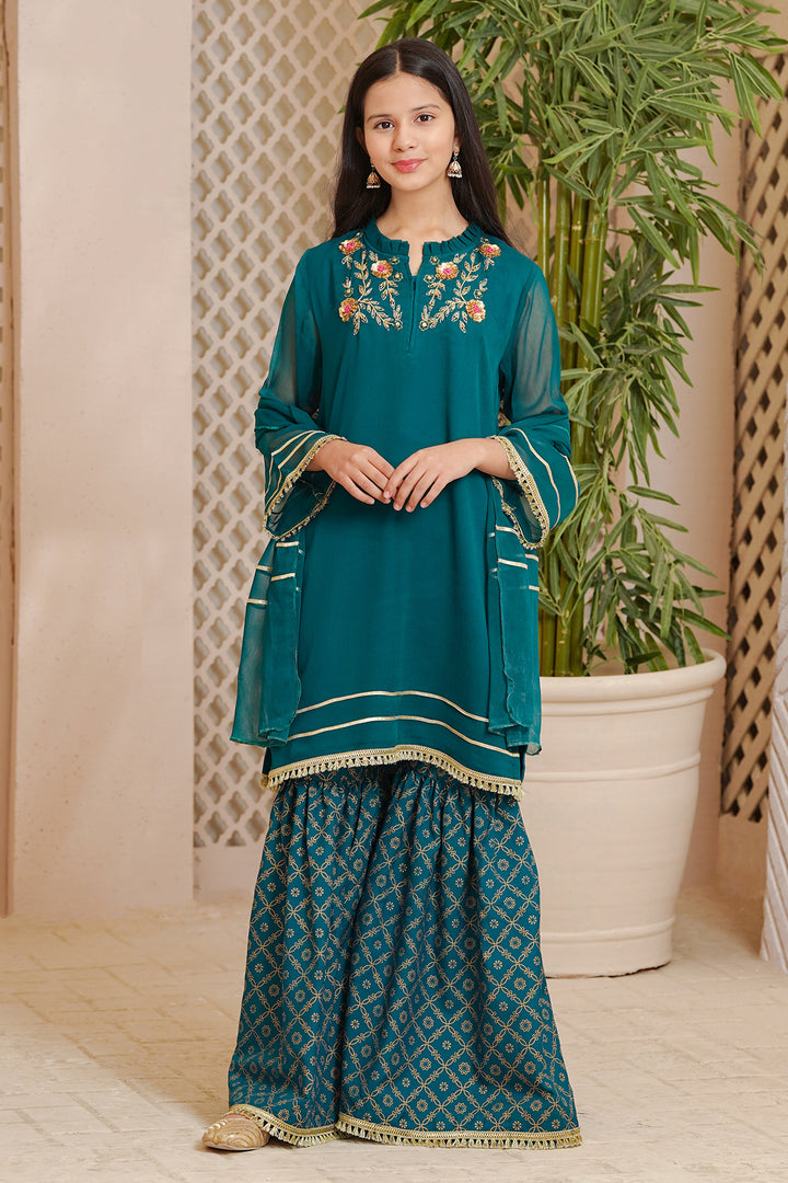 Chiffon Hand Adda Work 3 Pc Suit - Wear Ochre
