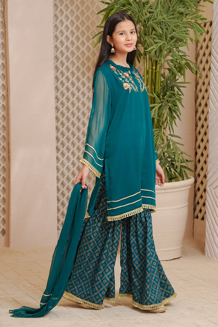 Chiffon Hand Adda Work 3 Pc Suit - Wear Ochre