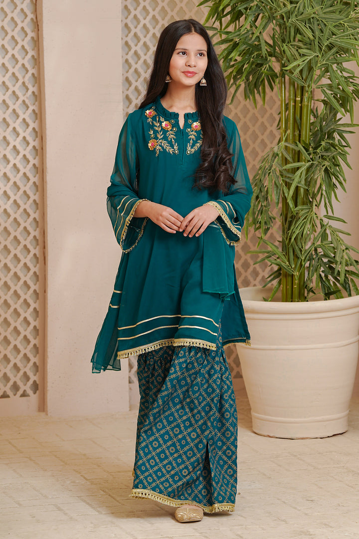 Chiffon Hand Adda Work 3 Pc Suit - Wear Ochre