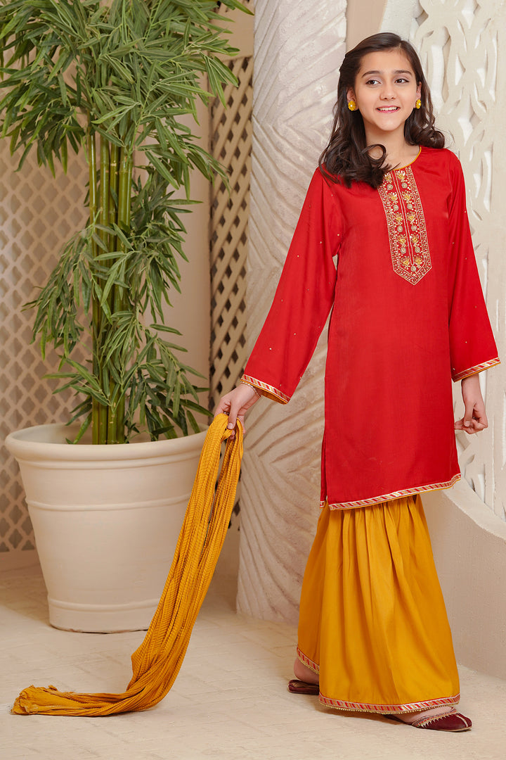 Cotton Viscose Hand Adda Work 3 Pc Suit - Wear Ochre