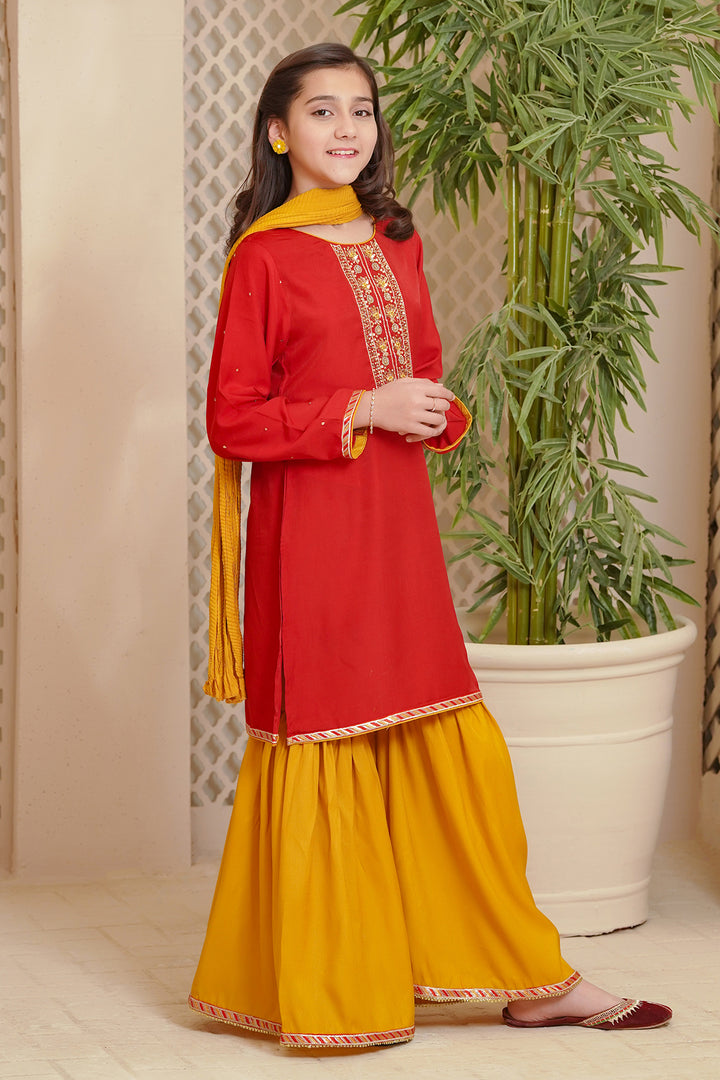 Cotton Viscose Hand Adda Work 3 Pc Suit - Wear Ochre