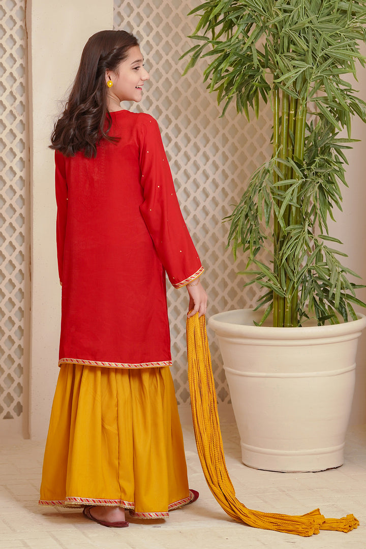 Cotton Viscose Hand Adda Work 3 Pc Suit - Wear Ochre