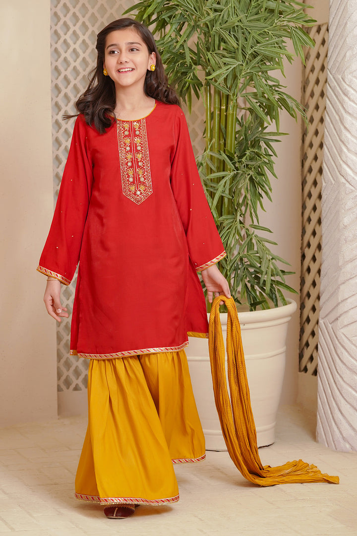 Cotton Viscose Hand Adda Work 3 Pc Suit - Wear Ochre