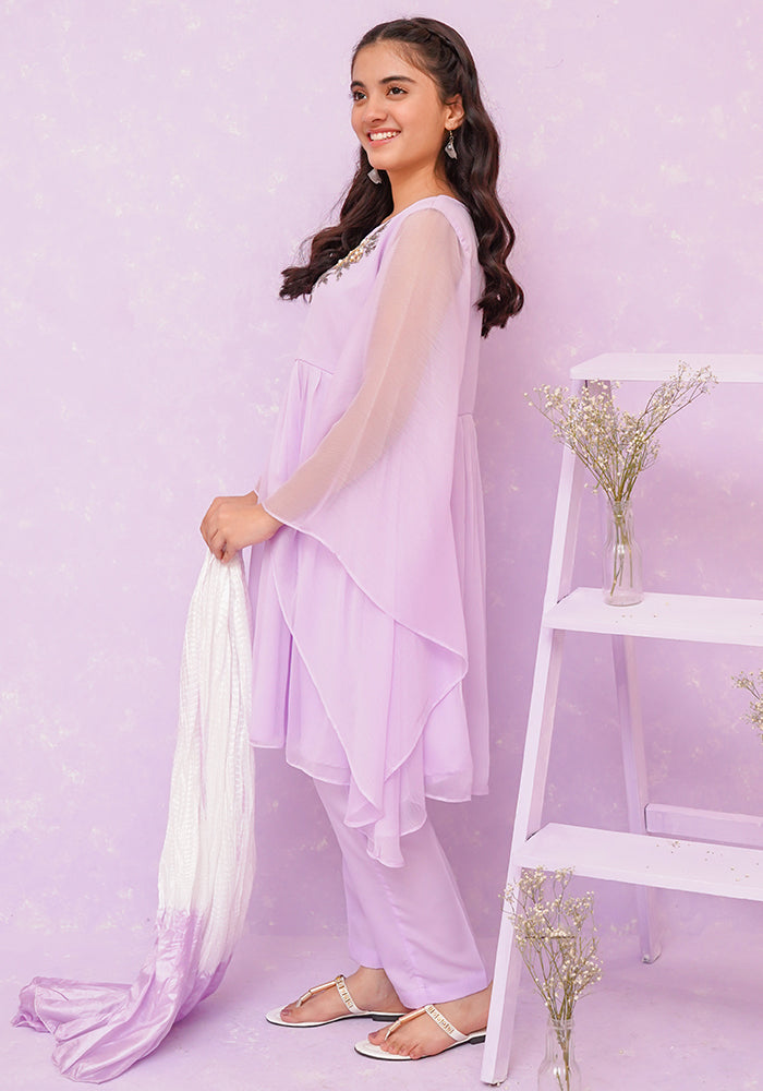 Chiffon Hand Adda Work 3 Pc Suit - Wear Ochre