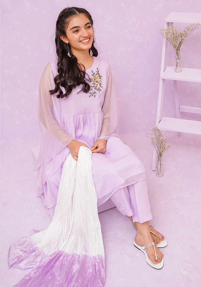 Chiffon Hand Adda Work 3 Pc Suit - Wear Ochre