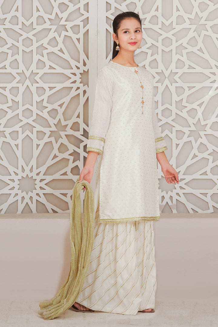 Organza Jacquard Hand Adda Work 3 Pc Suit - Wear Ochre