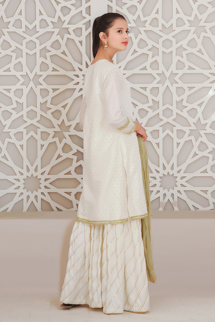 Organza Jacquard Hand Adda Work 3 Pc Suit - Wear Ochre