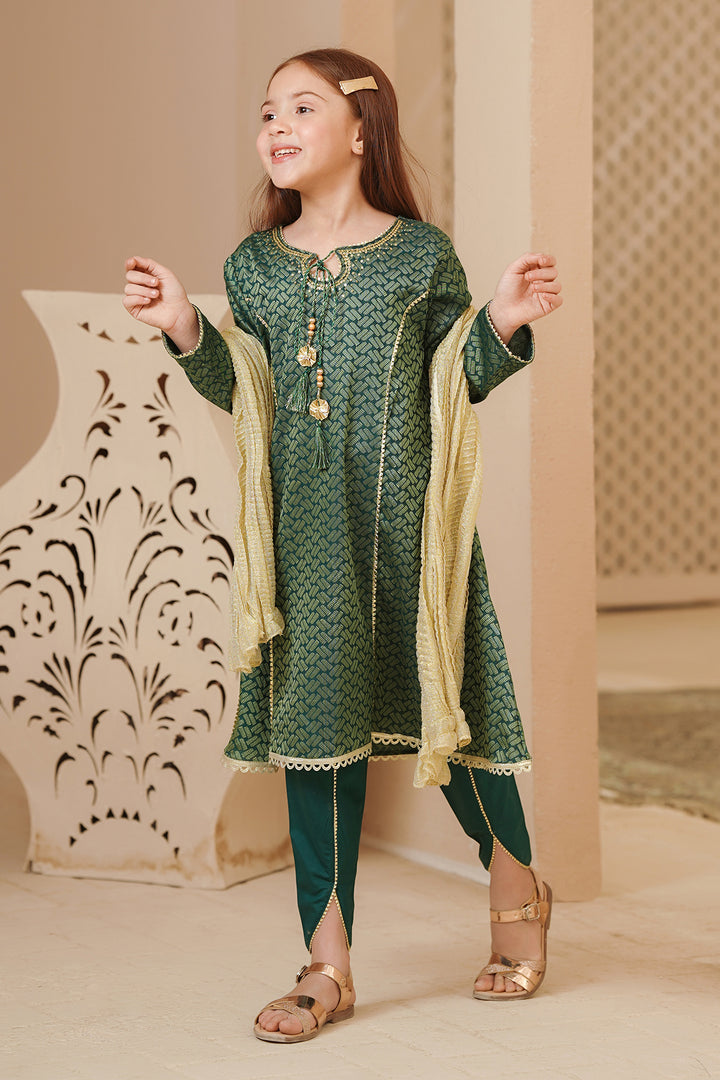 Cotton Jacquard Hand Adda Work 3 Pc Suit - Wear Ochre