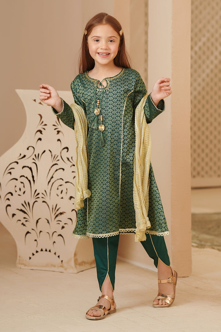 Cotton Jacquard Hand Adda Work 3 Pc Suit - Wear Ochre