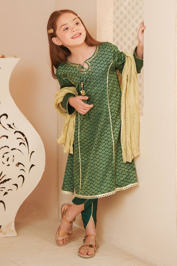 Cotton Jacquard Hand Adda Work 3 Pc Suit - Wear Ochre