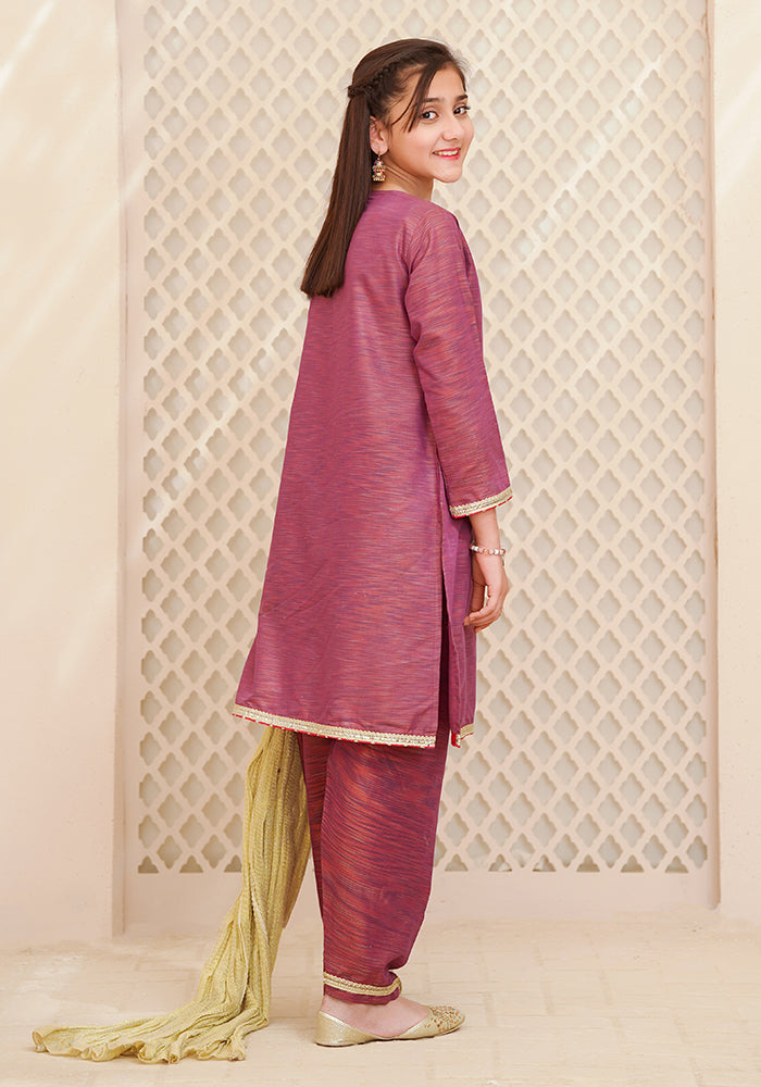 Multi Yarn Cotton Hand Adda Work 3 Pc Suit - Wear Ochre