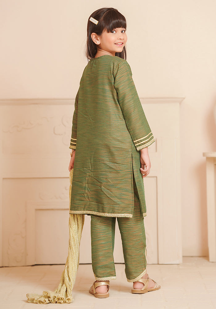 Multi Yarn Cotton Hand Adda Work 3 Pc Suit - Wear Ochre