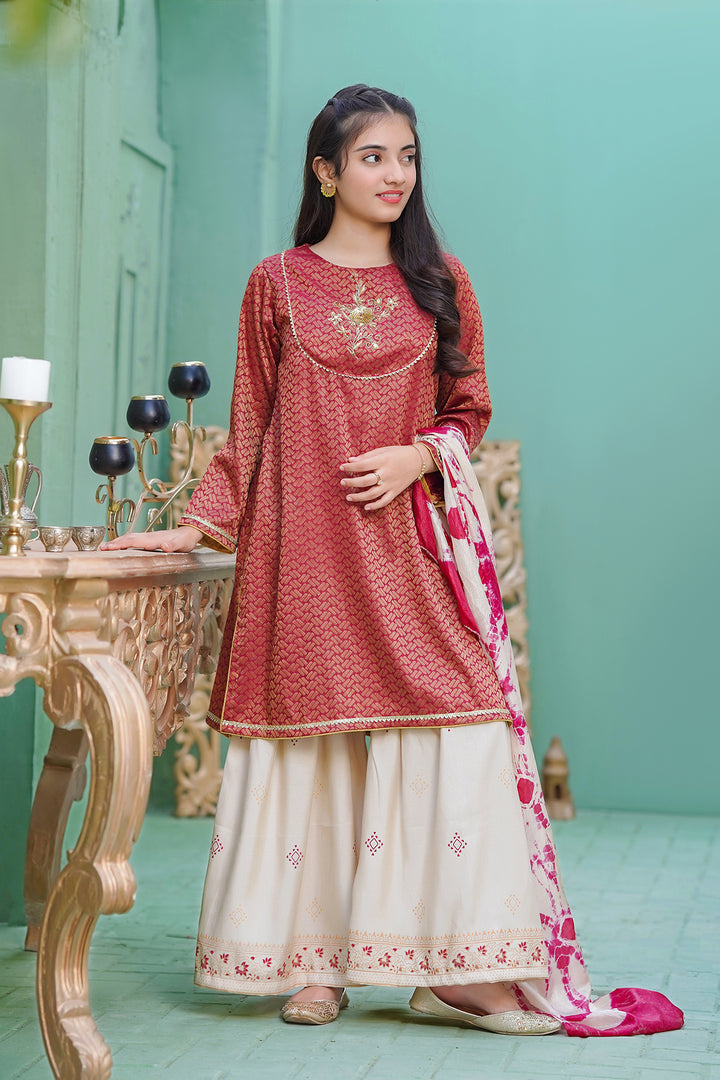 Cotton Jacquard Hand Adda Work 3 Pc Suit - Wear Ochre