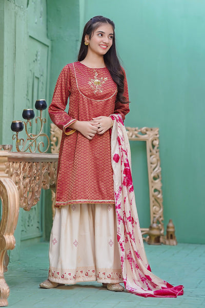 Cotton Jacquard Hand Adda Work 3 Pc Suit