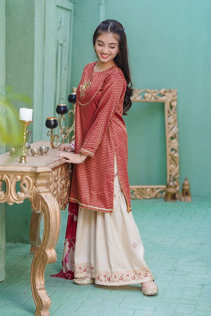 Cotton Jacquard Hand Adda Work 3 Pc Suit - Wear Ochre