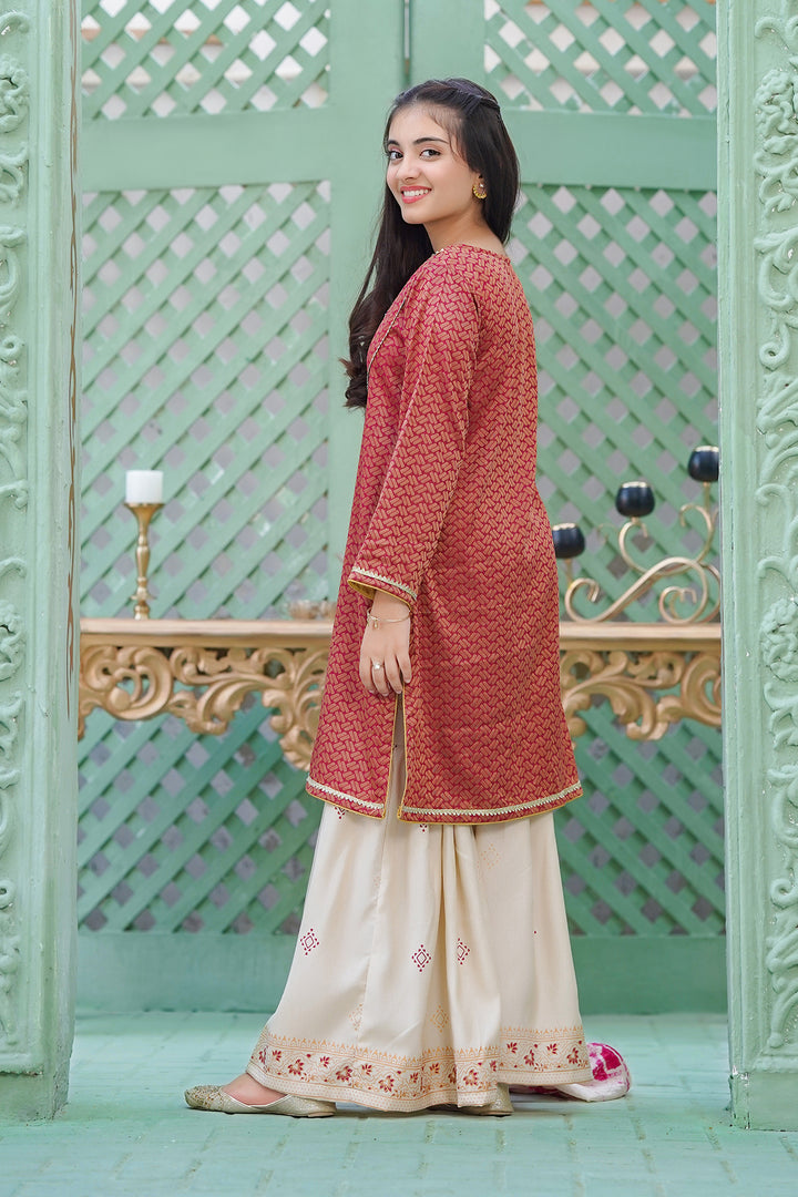 Cotton Jacquard Hand Adda Work 3 Pc Suit - Wear Ochre