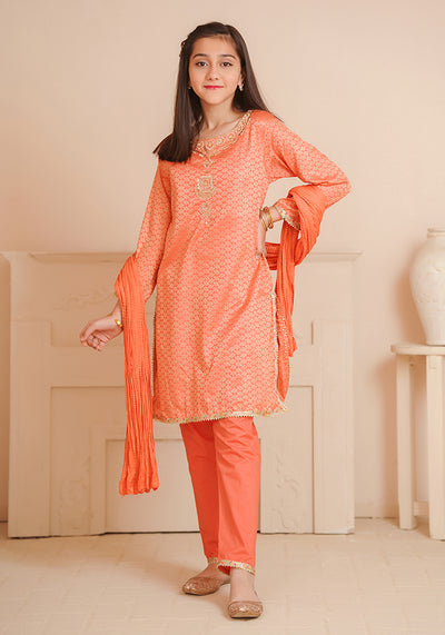 Cotton Jacquard Hand Adda Work 3 Pc Suit