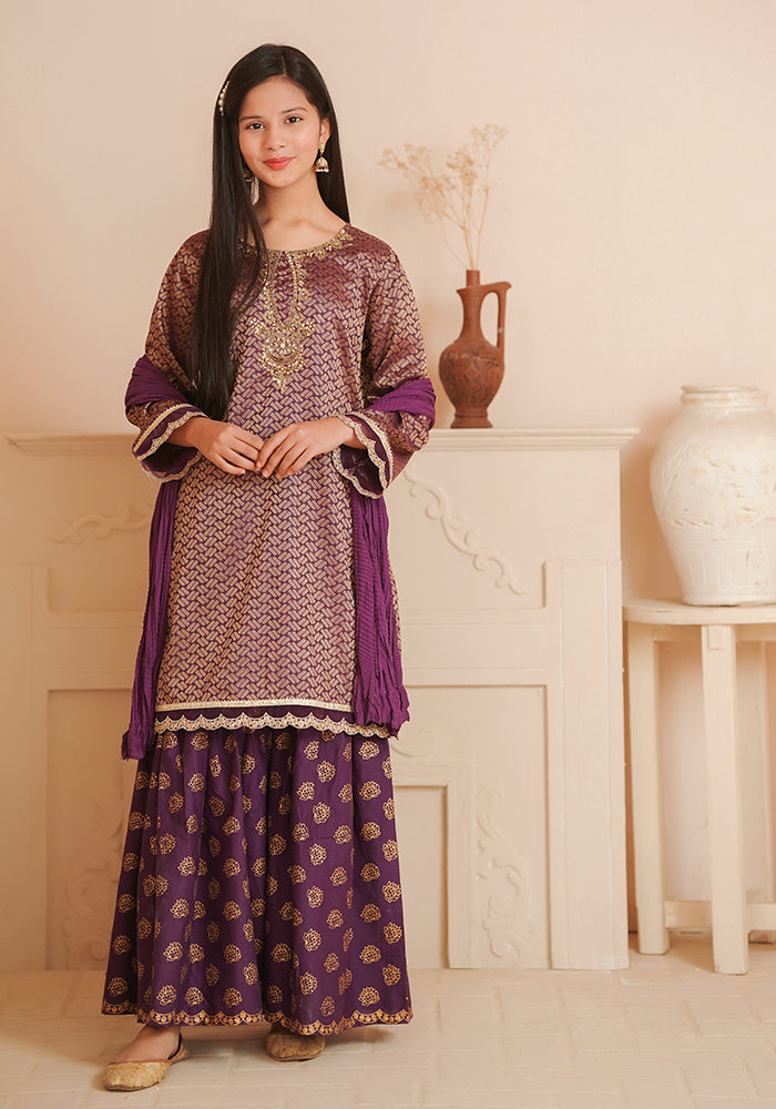 Cotton Jacquard Hand Adda Work 3 Pc Suit - Wear Ochre