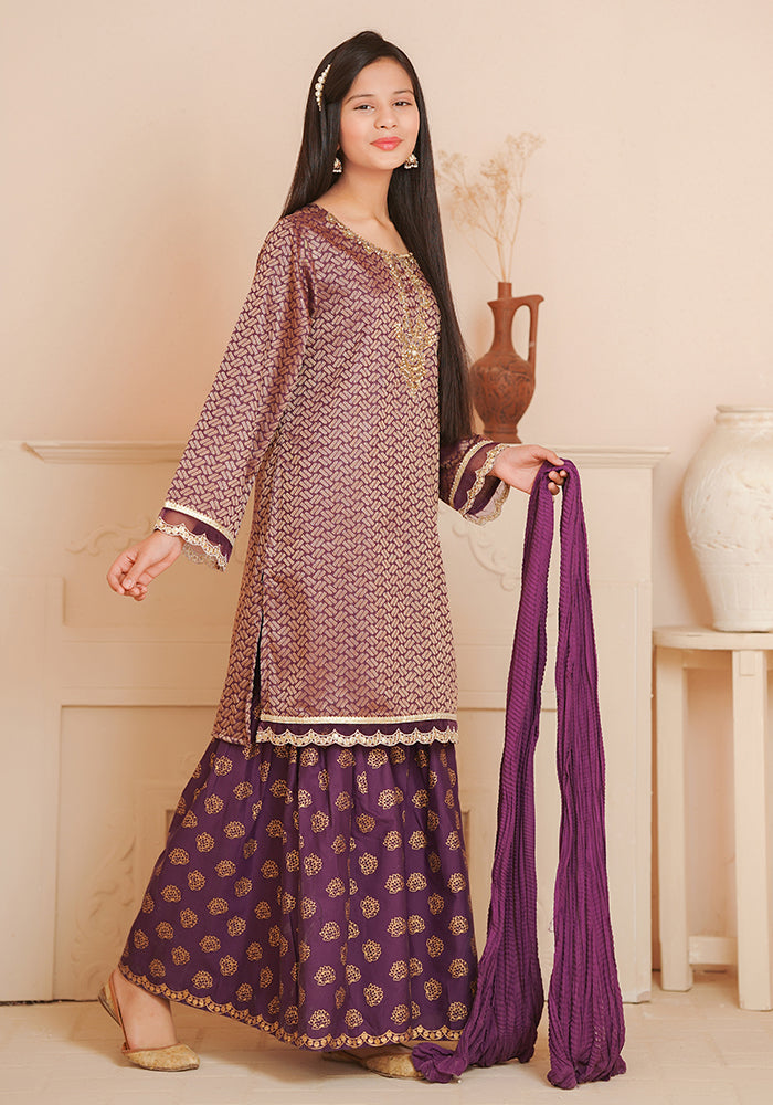 Cotton Jacquard Hand Adda Work 3 Pc Suit - Wear Ochre